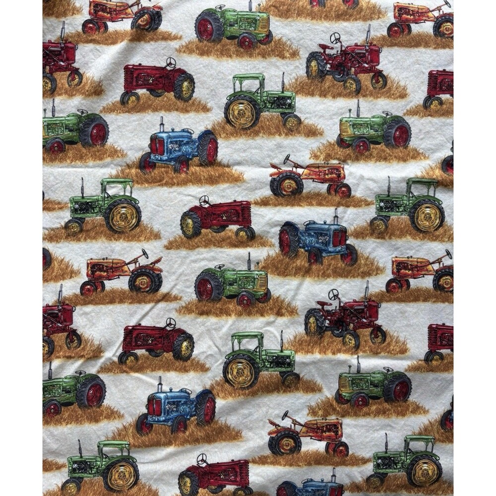 VTG FARM TRACTOR FABRIC OR CURTAINS - TWO PANELS 40” W By 66” L HOMEMADE